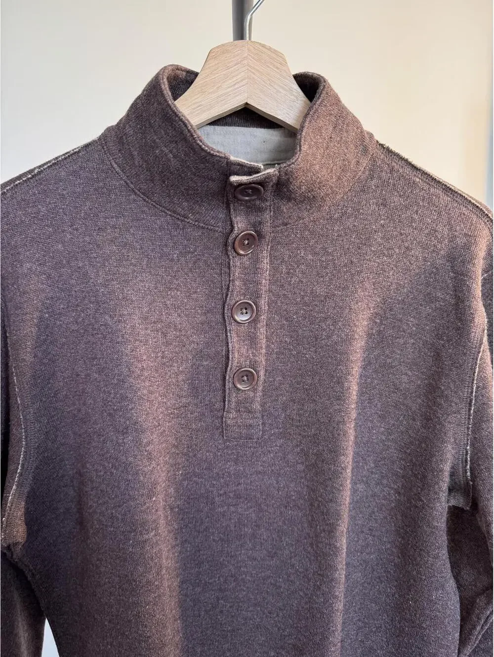 Brown Long Sleeve Buttoned Mock Neck Sweater
